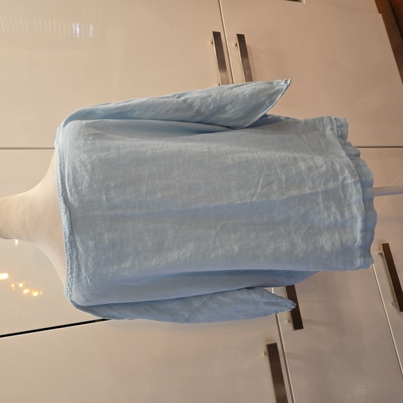 Eileen Fisher 100% Organic Linen Short Sleeve Top Blouse Light Blue Size Large - Picture 3 of 8